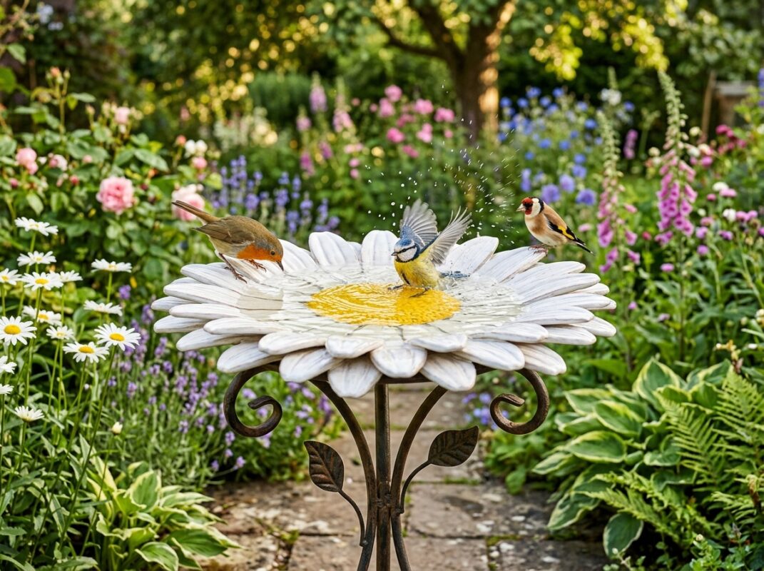 daisy flower bird bath